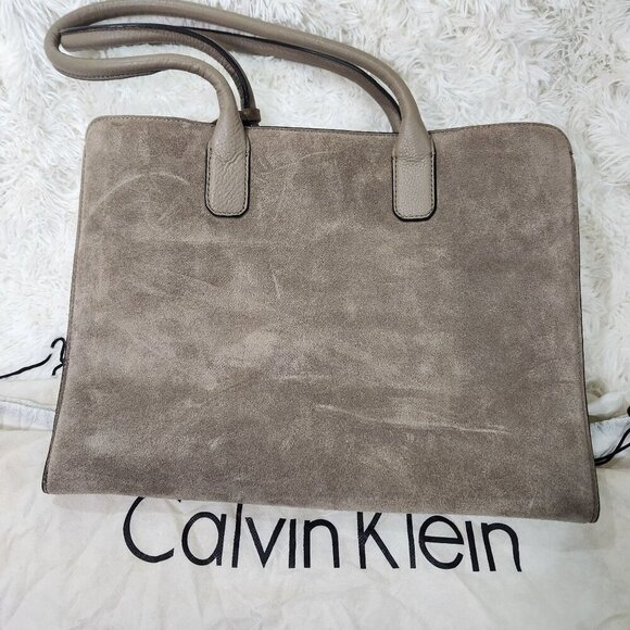 Calvin Klein Beige Suede Tote Bag With Dust Cover - Picture 2 of 9